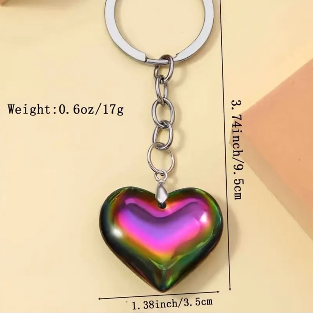 Holographic Heart Keychain with Metallic Ring - Picture 3 of 8